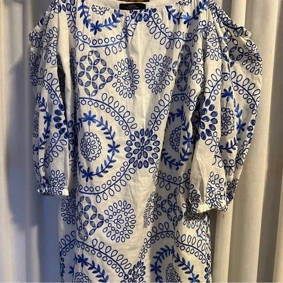 Trina Turk Embroidered Eyelet Off The Shoulder Tank Dress - Picture 6 of 14